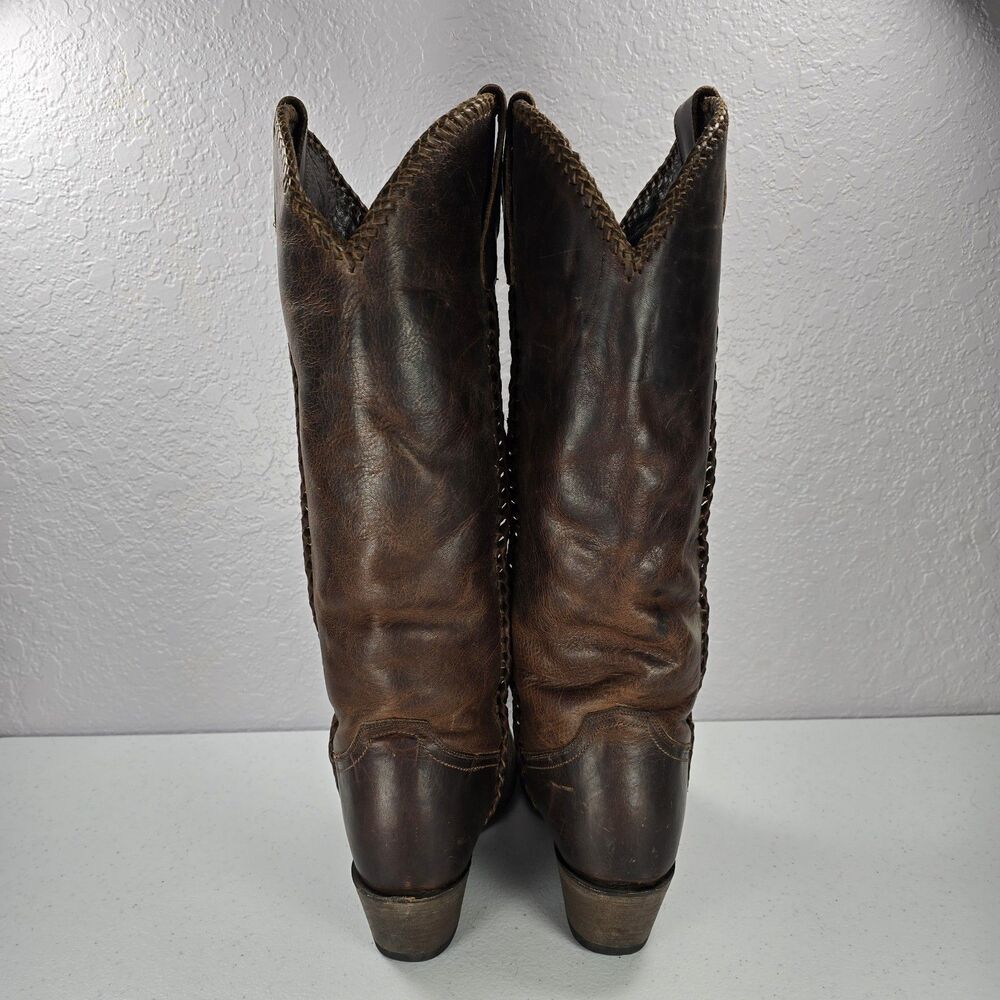 Lane Plain Jane Boots Womens 8 Brown Leather Western Tall Knee Cowgirl Braided - Picture 6 of 11